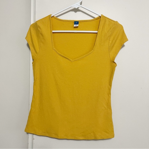 Old Navy Tops - Old Navy Yellow Square Neck Ribbed T-shirt M